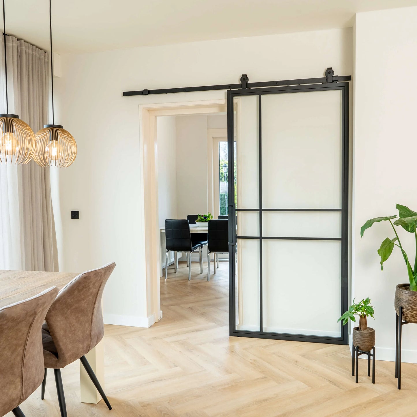 Steel Sliding Door - 6 Panels - Matt Glass - Luxury Design 